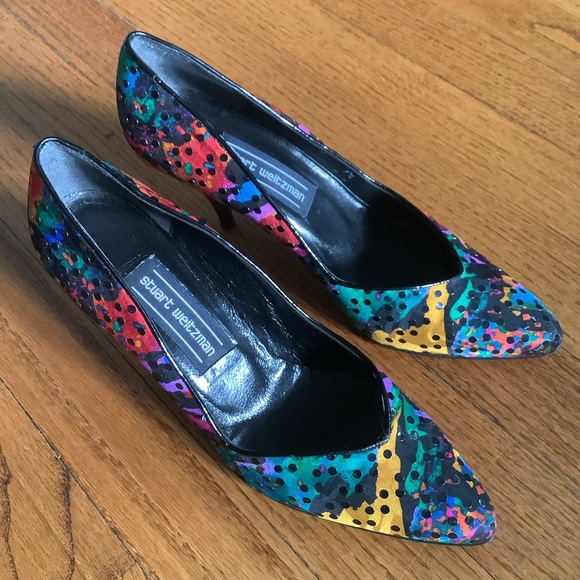 Vintage 90s Stuart Weitzman multicolored dotted heels size 7.5 - Picture 3 of 8